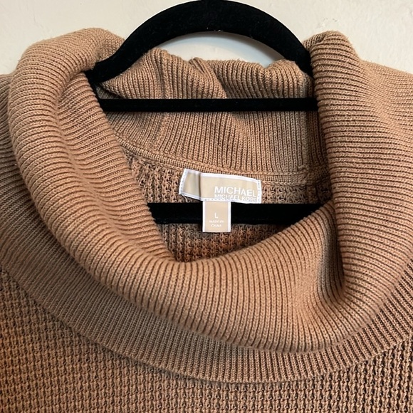 Michael Kors Camel Waffle Knit Cowl Neck Relaxed Fit Sweater Size L - Picture 2 of 9